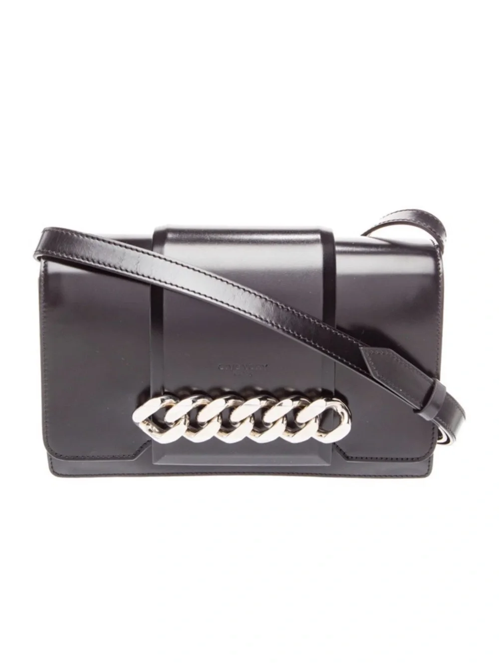 Givenchy Black Leather Shoulder Bag with Silver Chain Detail